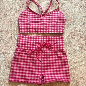 Pink gingham workout set